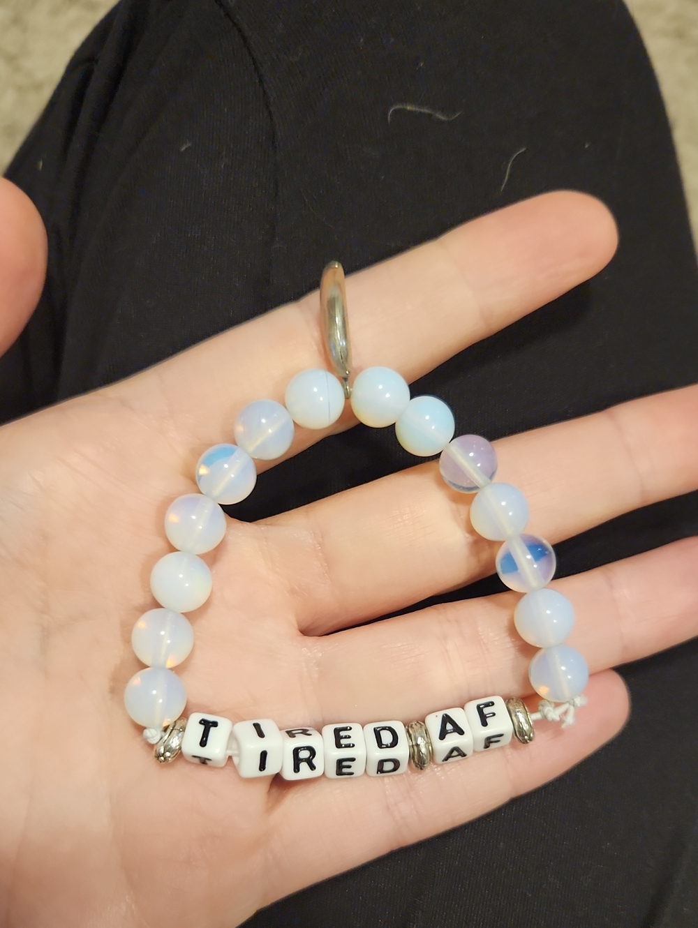 (3 For $15) Opalescent Beaded Keychain Charm Tired Af